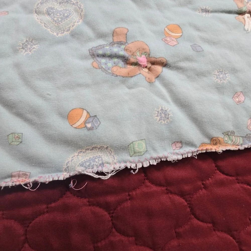 Hand made Baby‎ Blanket Throw Wrap Swaddle Quilt Blue Teddy Bears 1980s 42
